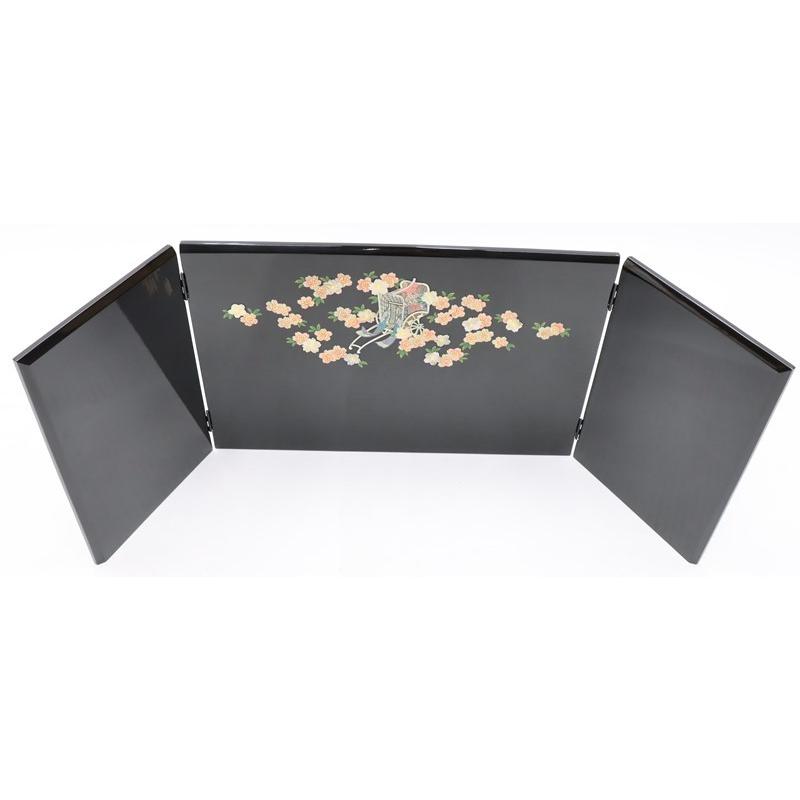 アウトレット品 雛人形三月屏風 屏風のみ 11号 御所車 螺鈿 黒塗 三曲