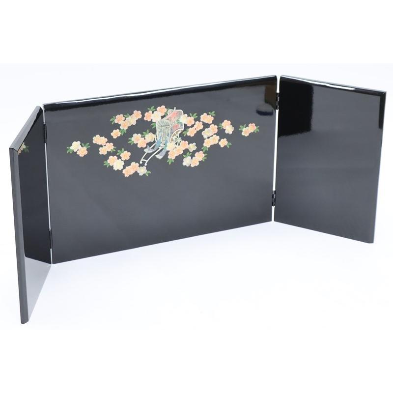 アウトレット品 雛人形三月屏風 屏風のみ 11号 御所車 螺鈿 黒塗 三曲