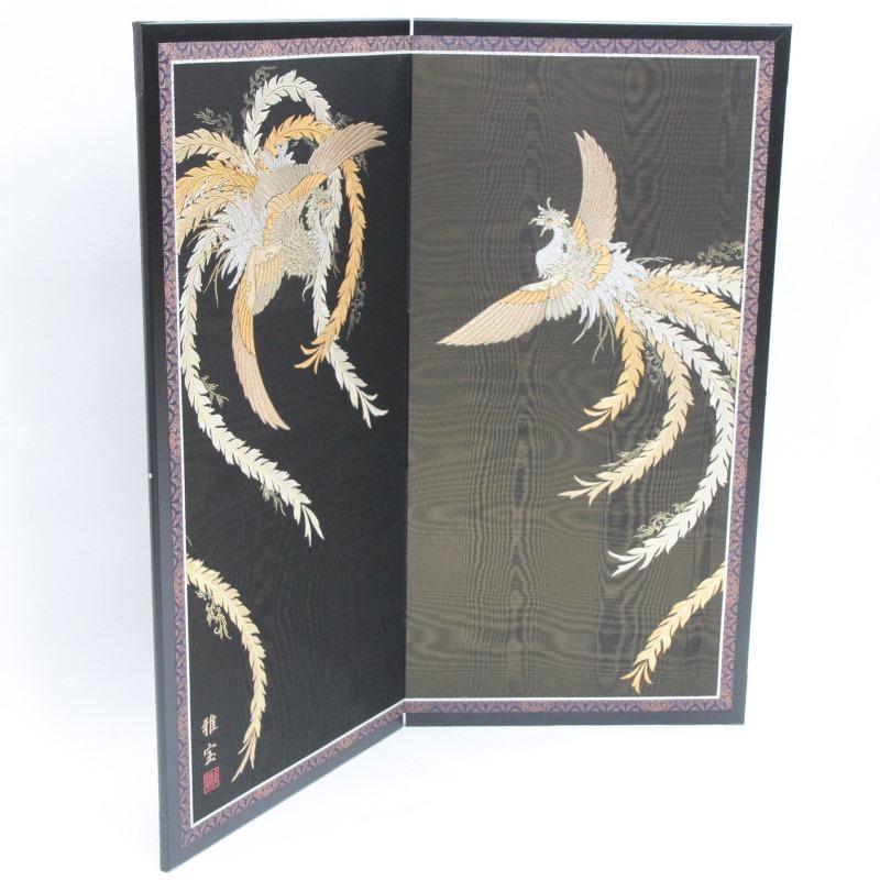 アウトレット品 五月人形五月屏風 屏風のみ 30号 黒川又木目 鳳凰 二曲