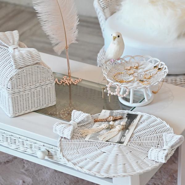 ラタン トレー トレイ 小物 収納 ディスプレイ ホワイト 籐 おしゃれ