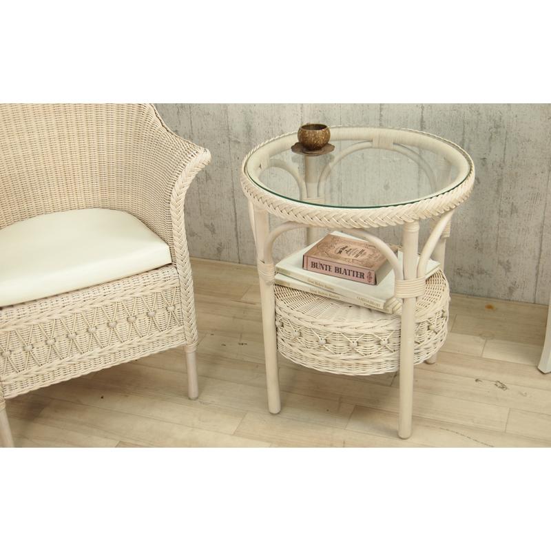 ラタン テーブル ガラステーブル サイドテーブル 丸型 円形 収納