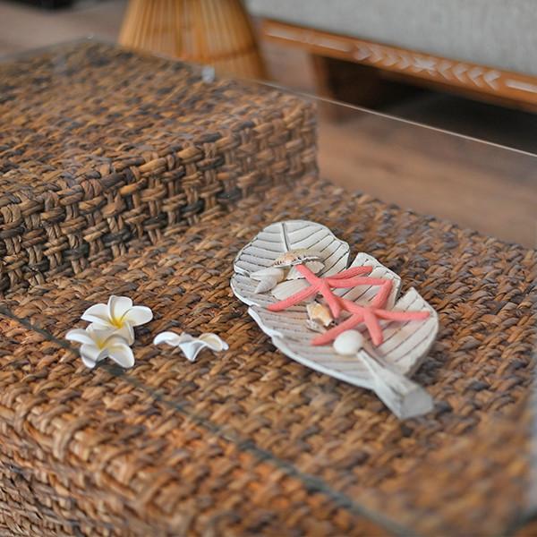 リビングテーブル ガラステーブル おしゃれ バナナリーフ ラタン 籐