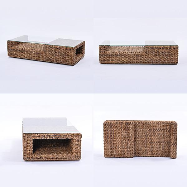 リビングテーブル ガラステーブル おしゃれ バナナリーフ ラタン 籐