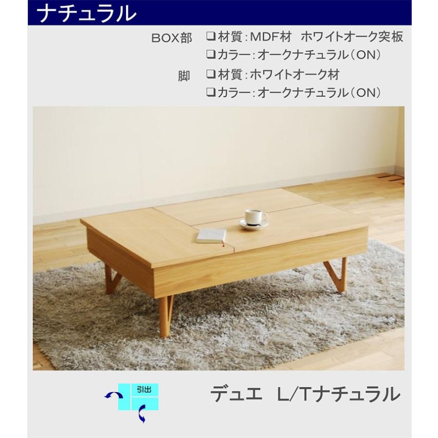 Due 天板リフトアップ式 収納付き リビングテーブル デュエ 110×72