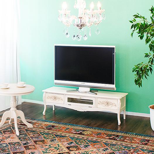 テレビボード アンティーク 猫脚 ロココ調 おしゃれ 猫足 130 ホワイト