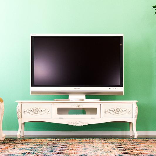 テレビボード アンティーク 猫脚 ロココ調 おしゃれ 猫足 130 ホワイト