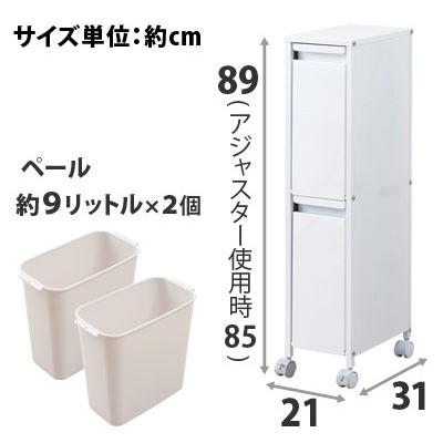 ゴミ箱 9リットル 2分別 スチール 約幅20cm スリム 日本製 ホワイト