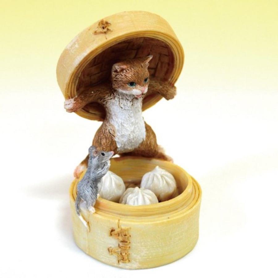 茶トラ猫 ねこ ネコ レトロ アンティーク風 セイロ 肉まん 猫とネズミ