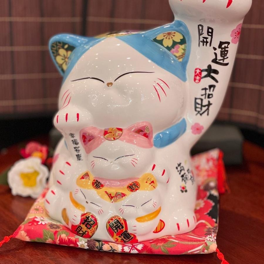 招き猫 まねきねこ まねき猫 特大 右手 左手 水色 パステルカラー