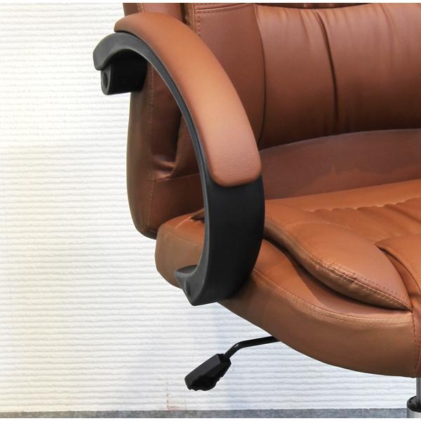 デスクチェア 合成皮革張り肘掛け付きオフィスチェアー ブラウン色