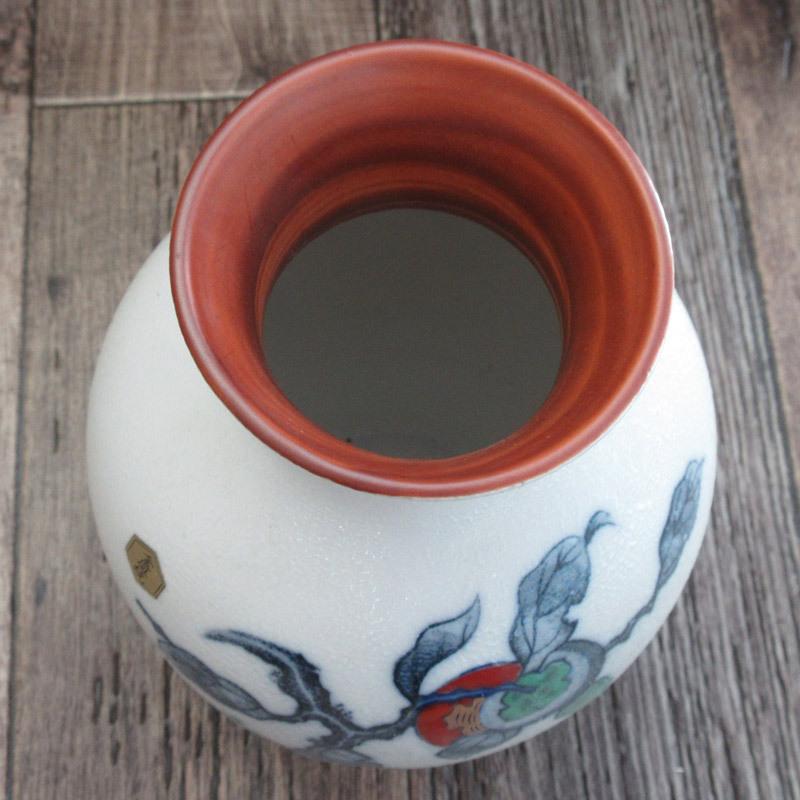 花瓶 つぼ型 高さ22.3cm かき 柿柄 花器 花生 壷 華道 茶道 染付 色絵