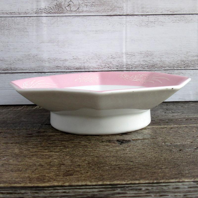 ピンク鳳凰 八角高台皿 18.8cm / シュウマイ皿 中華料理 炒飯