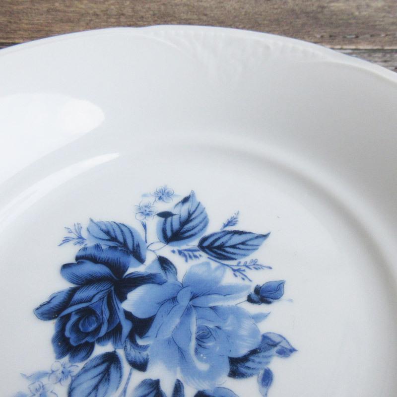 スープ皿 プレート 洋食器 クープ 青色 薔薇 ローズ 花柄 サラダ