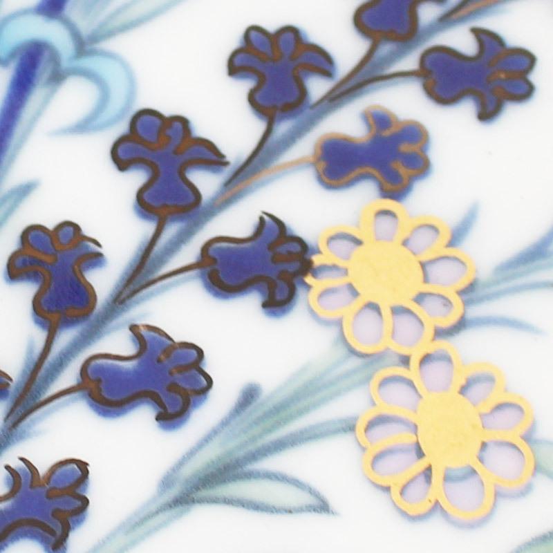 大皿 トルコ IZNIK 飾り皿 青い花柄 高級食器 イズニック陶芸 金彩 上