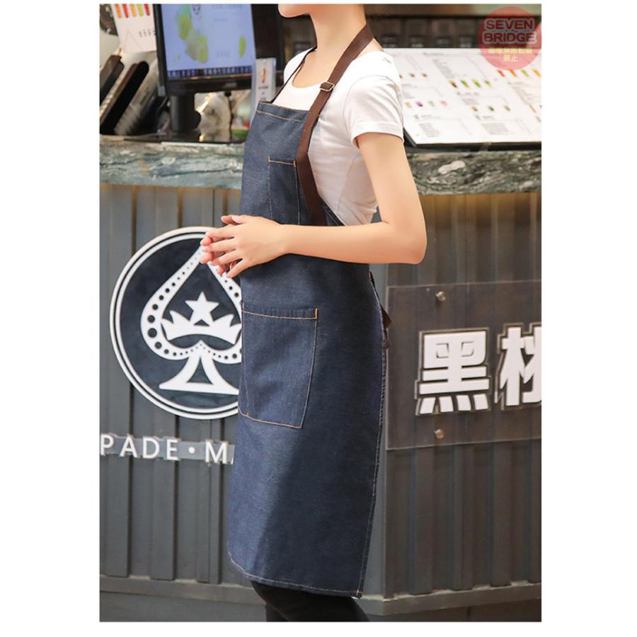 エプロン デニム ワークエプロン カフェエプロン 綿100％ 多機能