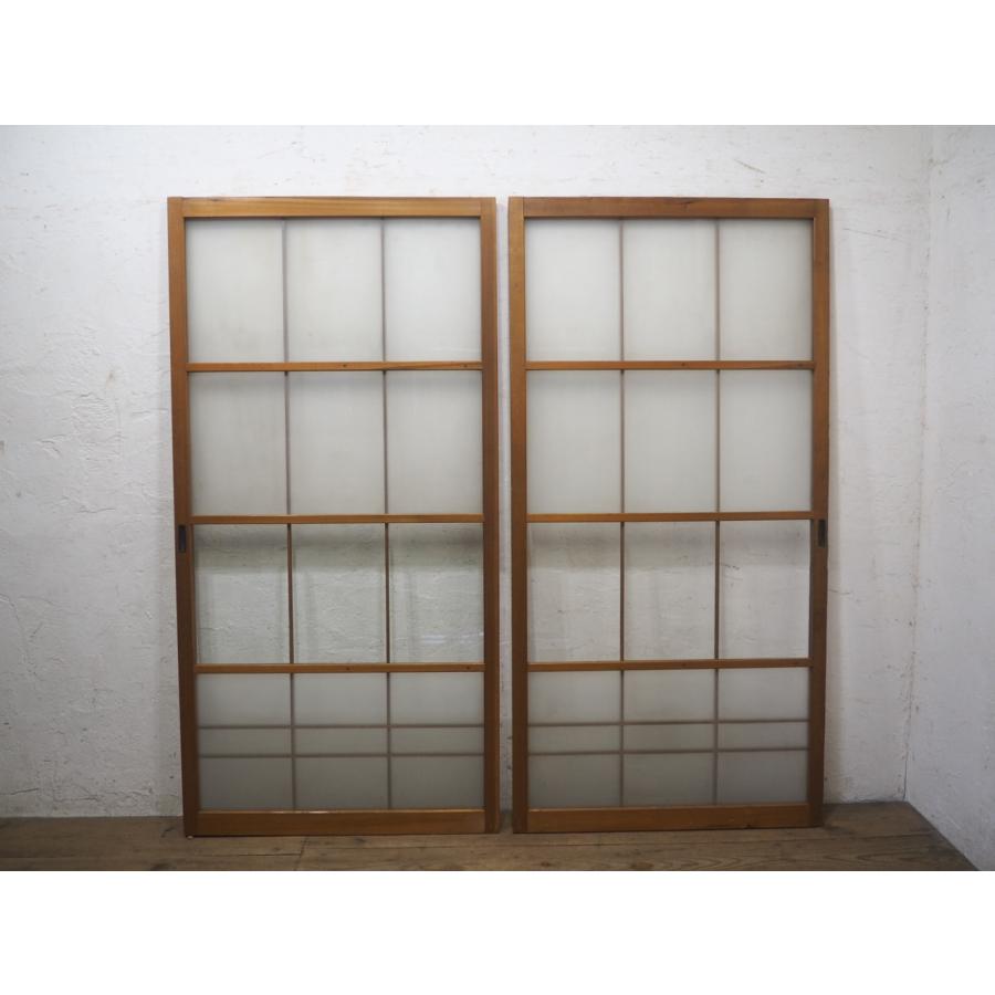 タG0746◇【H175cm×W88cm】×2枚◇昭和レトロな味わいの古い木製ガラス