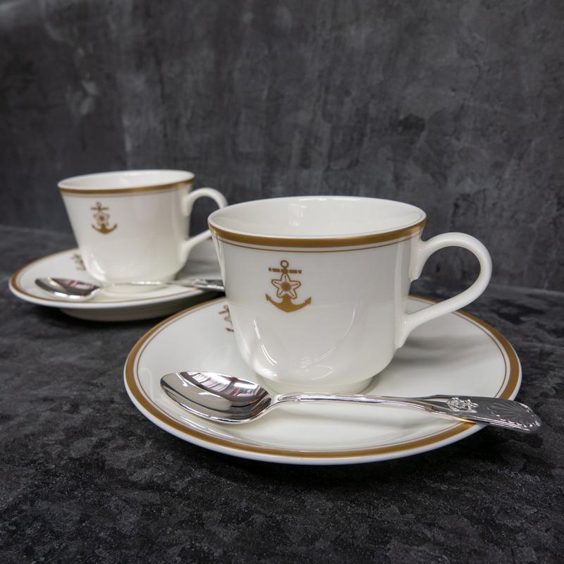 コーヒーカップ＆ソーサー2客（桜に錨）＋海軍復刻ティースプーン2本
