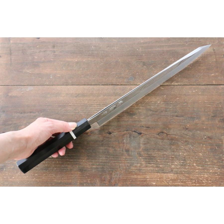 堺 菊守 R2/SG2 鏡面仕上げ 切付柳刃包丁 300mm 黒檀柄 (白輪） : 清助