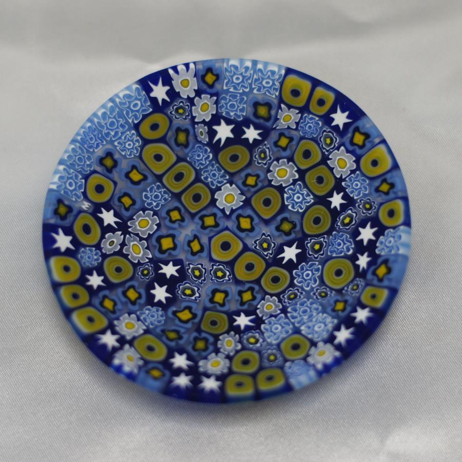 ベネチアングラス 皿 小 直径80mm ミルフィオーリ 紺 ブルー系・マルチ