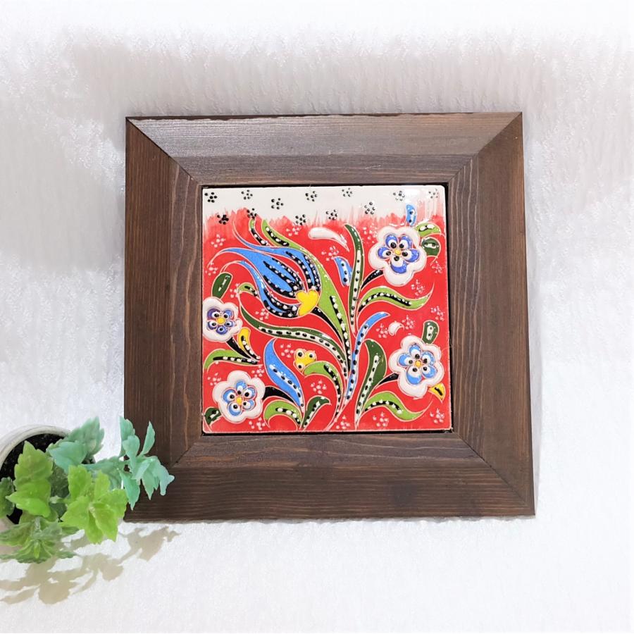 トルコ雑貨 トルコ陶器 キュタフア陶器 壁掛け タイル ハンドメイド 木