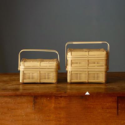 竹かご 白竹の弁当かご 2段 長方形 竹籠 弁当箱 竹カゴ 竹籠弁当箱