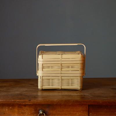 竹かご 白竹の弁当かご 2段 長方形 竹籠 弁当箱 竹カゴ 竹籠弁当箱