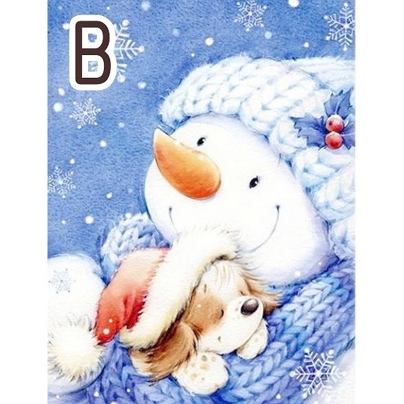 ダイヤモンドアート キット 雪だるまと子熊 小犬 スノーマン かわいい