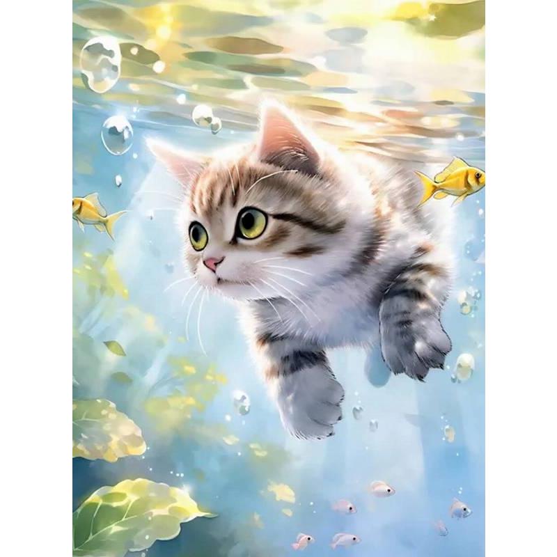 ダイヤモンドアート セット 四角ビーズ 猫 Diving Cat ダイアモンド