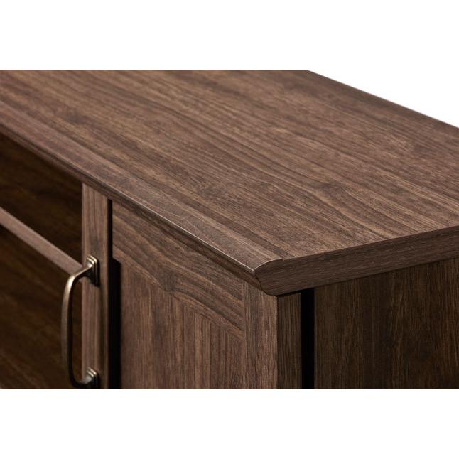 キャビネット 扉収納 木目調 ダークブラウン 木製 幅115 高さ78 薄型