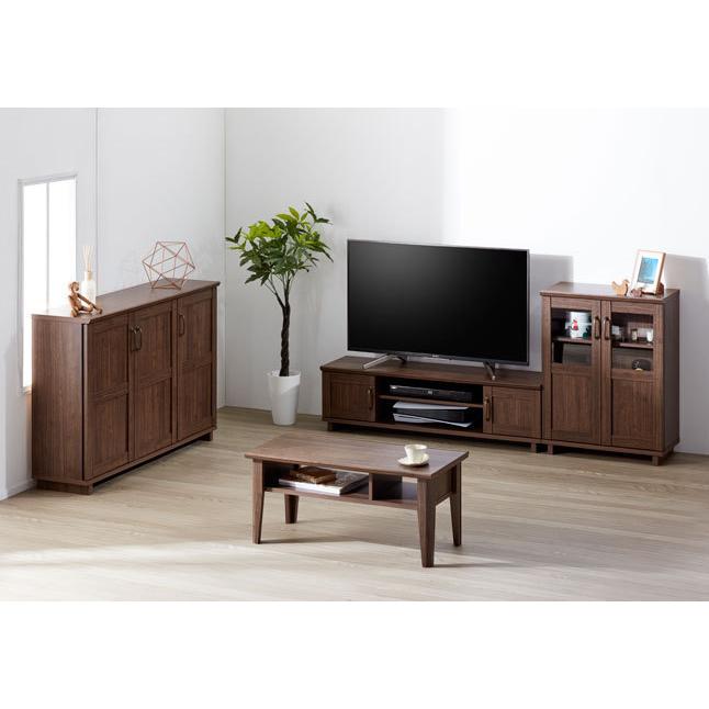 キャビネット ガラス扉収納 木目調 ダークブラウン 木製 幅59 高さ78