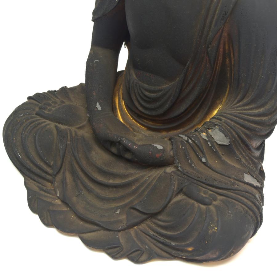 趣楽】 仏教美術 希少 江戸時代 木彫 玉眼阿弥陀如来座像 全高47cm