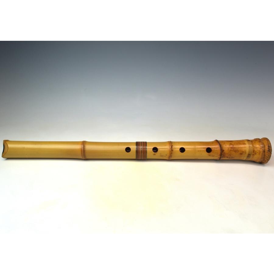 趣楽】 時代 和楽器 竹材銀線藤巻中継歌口銀縁尺八 長さ54，5cm