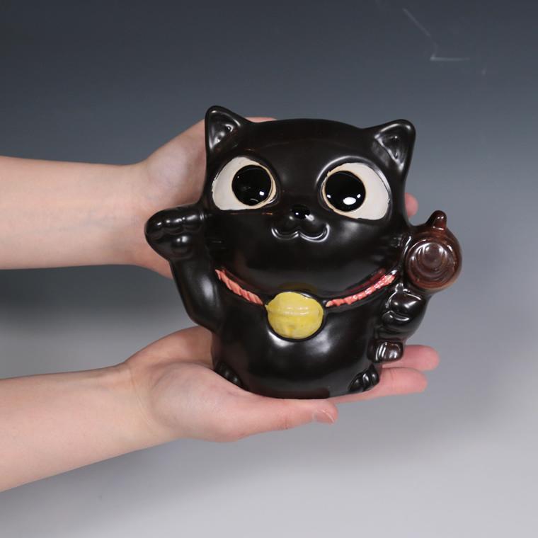 招き猫 小槌持ち 猫の置物 陶器 信楽焼 小さい 小づち 打ち出の小槌