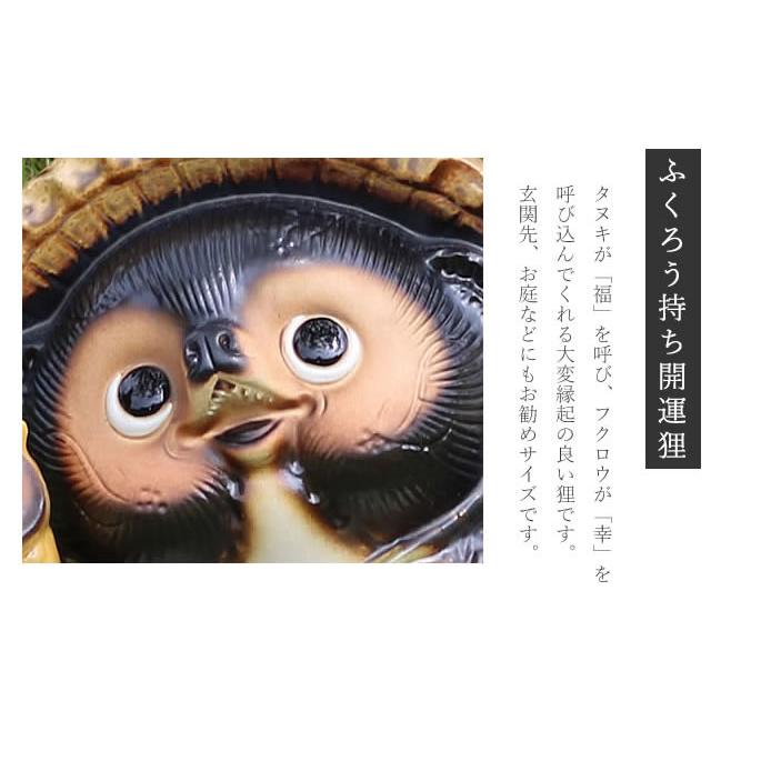 信楽焼 9号黄ふくろう持ち狸 たぬき ふくろう 狸 開運 縁起物 可愛い