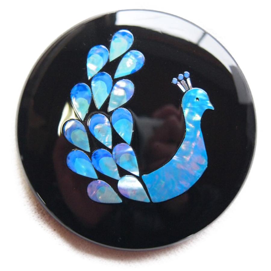 平安 手鏡 コンパクト 螺鈿装飾 伝統工芸 高岡漆器 日本製 孔雀 : 和柄