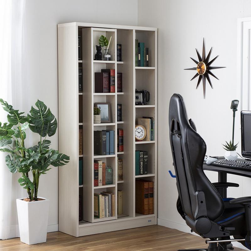 本棚 おしゃれ 大容量 収納 棚 ラック 白 スライド コミックラック