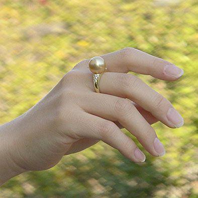 パール 指輪 真珠 リング 南洋白蝶真珠 ゴールデンパール 12mm 18金