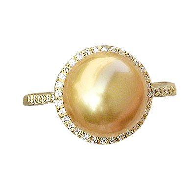 パール 指輪 真珠 リング 南洋白蝶真珠 ゴールド系 11mm k18 ゴールド