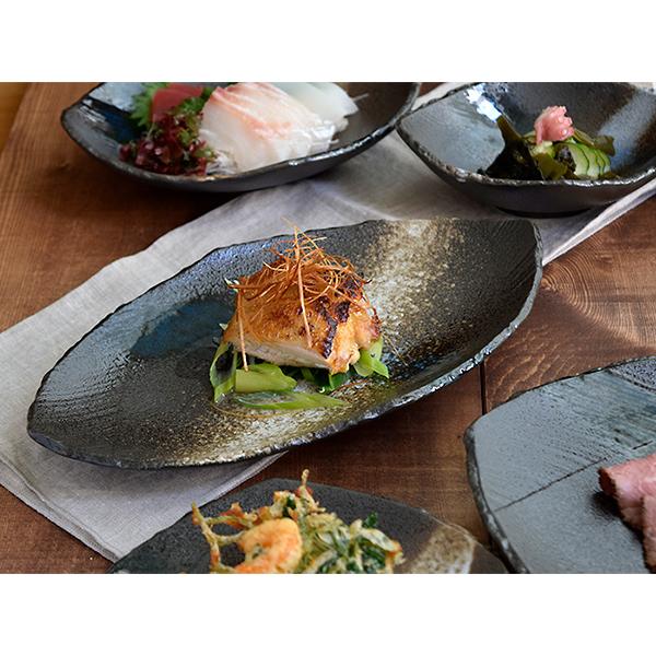 爆買和食器 長皿 変形菱型 黒海 お皿 プレート サンマ皿 さんま皿 魚皿