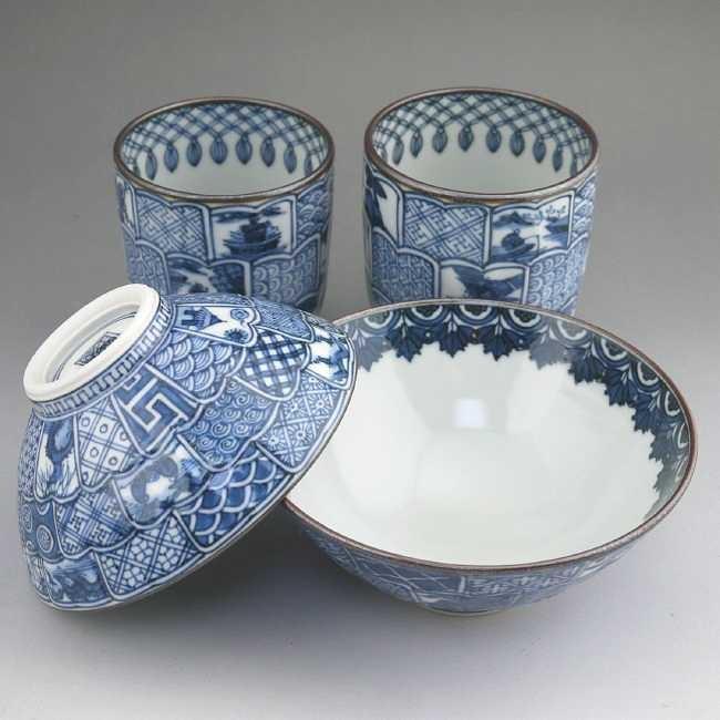 京焼 清水焼 菊彫祥瑞夫婦湯呑と夫婦茶碗セット : 松韻堂 Yahoo!店