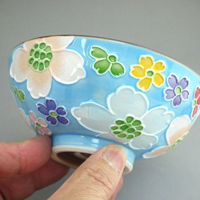 京焼 清水焼 青地桜紋ご飯茶碗 昇峰 大 : 松韻堂 Yahoo!店 - 通販