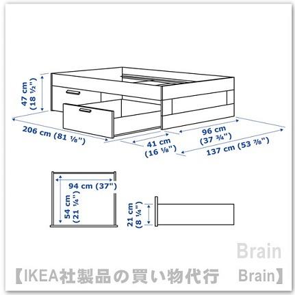 イケア（IKEA） BRIMNES/ブリムネス ベッドフレーム 収納すのこ付き90