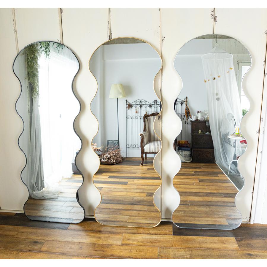 波型スタンドミラー 全身 姿見鏡 全身鏡 ウェーブミラー 韓国 モダン