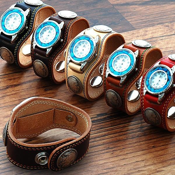 KC,s（ケイシイズ） KC,s 3コンチョ ウォッチブレス ダブルステッチ