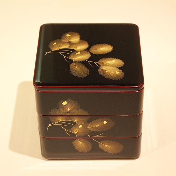 重箱 3段 木製 漆塗り 溜内朱 松 沈金 6.5寸 日本製 越前漆器 越前塗り
