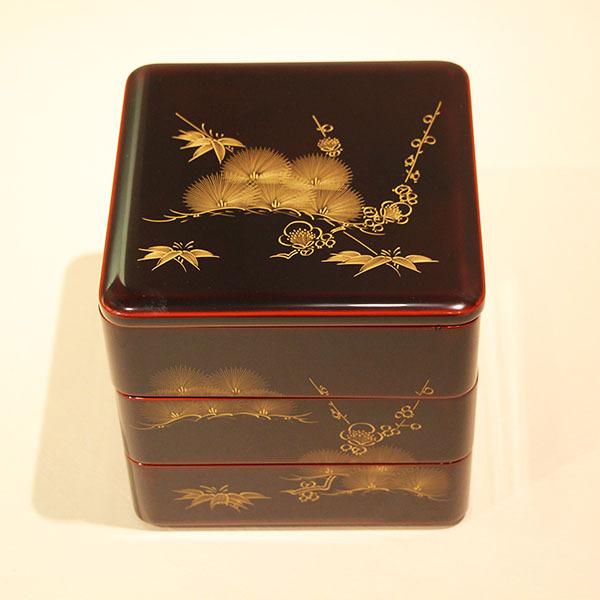重箱 3段 木製 漆塗り 溜内朱 松竹梅 沈金 6.5寸 日本製 越前漆器 越前