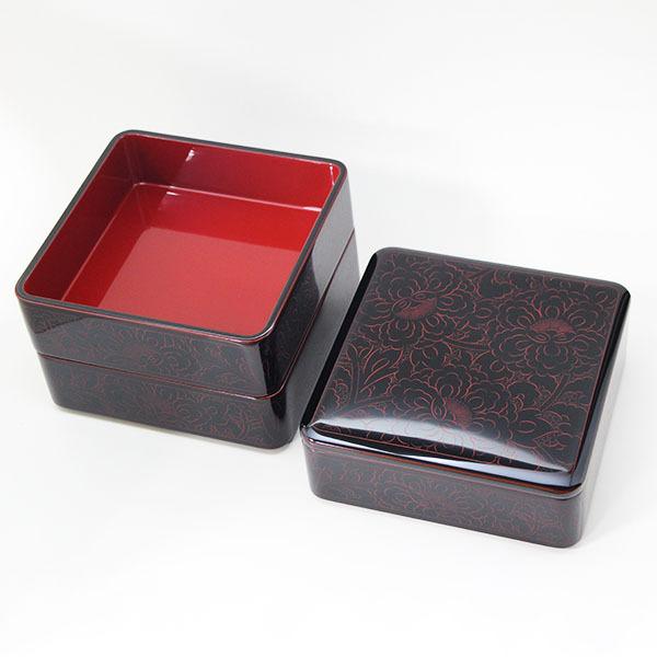 重箱 3段 木製 漆塗り 溜内朱 牡丹 朱沈金 6.5寸 日本製 越前漆器 越前