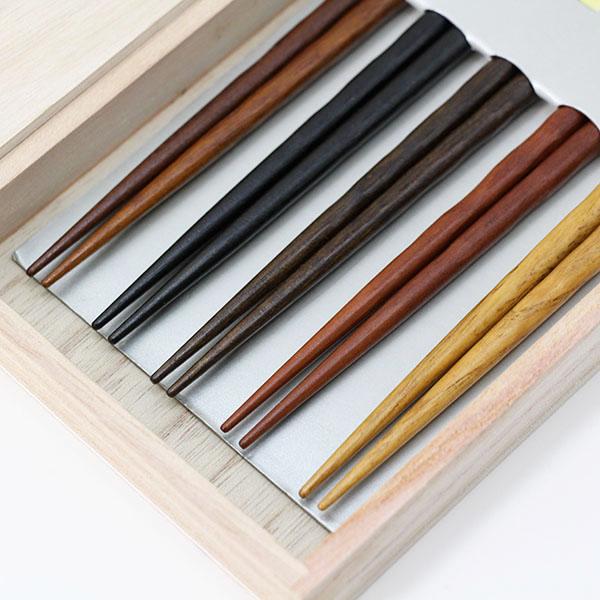 箸 5膳セット 木製 銘木 箸セット 木箱 お箸 セット 栗 黒檀仕上げ