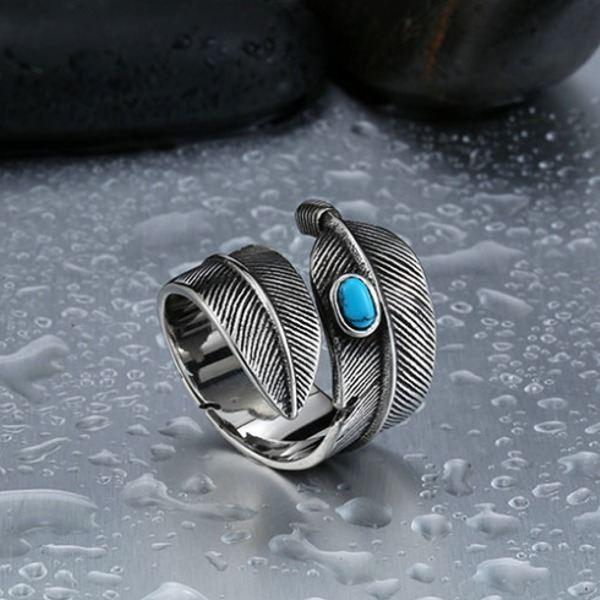 メンズ フェザー リング ターコイズ トルコ石 ステンレス アメカジ