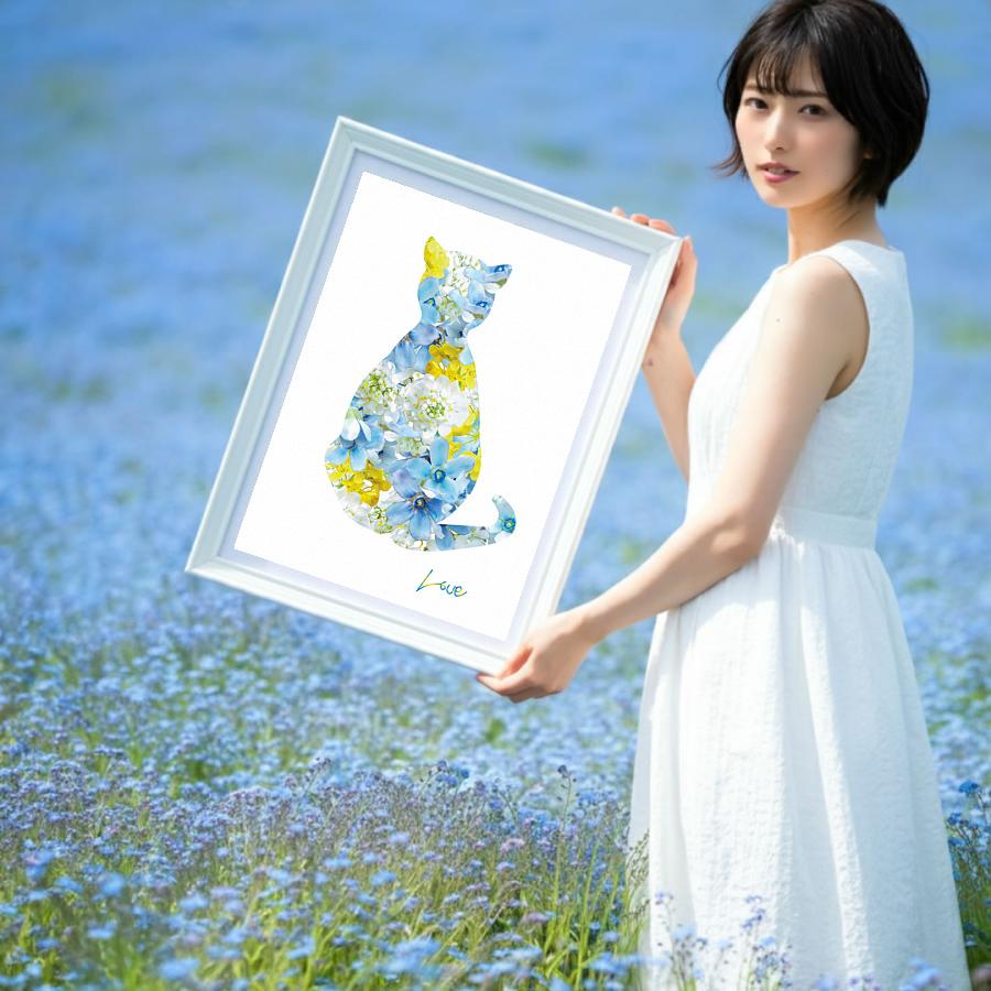 アートポスター ナチュラル モダン 北欧 猫 ネコ 花 デザイン｜A2